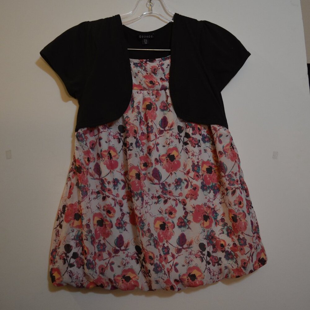GEORGE (R) Black Shrug Cotton-Poly Floral Shell&Lining Polyester Top XL (14-16)